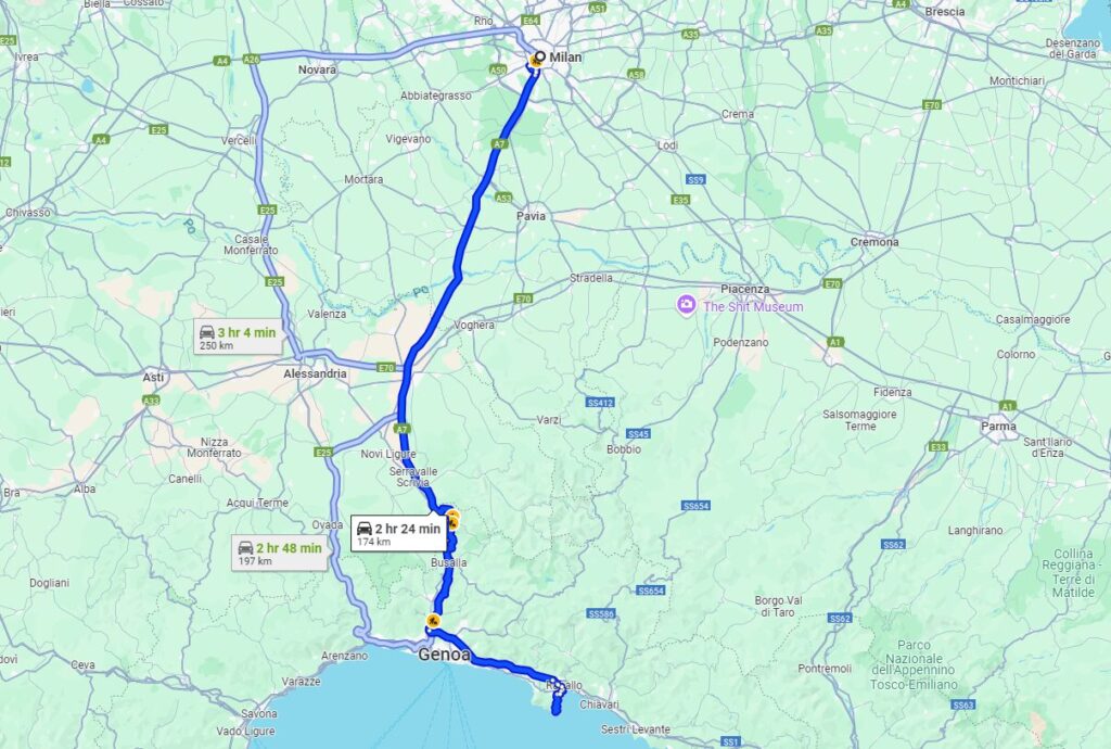 From Milan to Portofino road