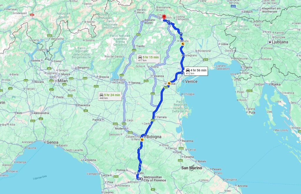 Florence to Arabba road From Florence to Arabba road