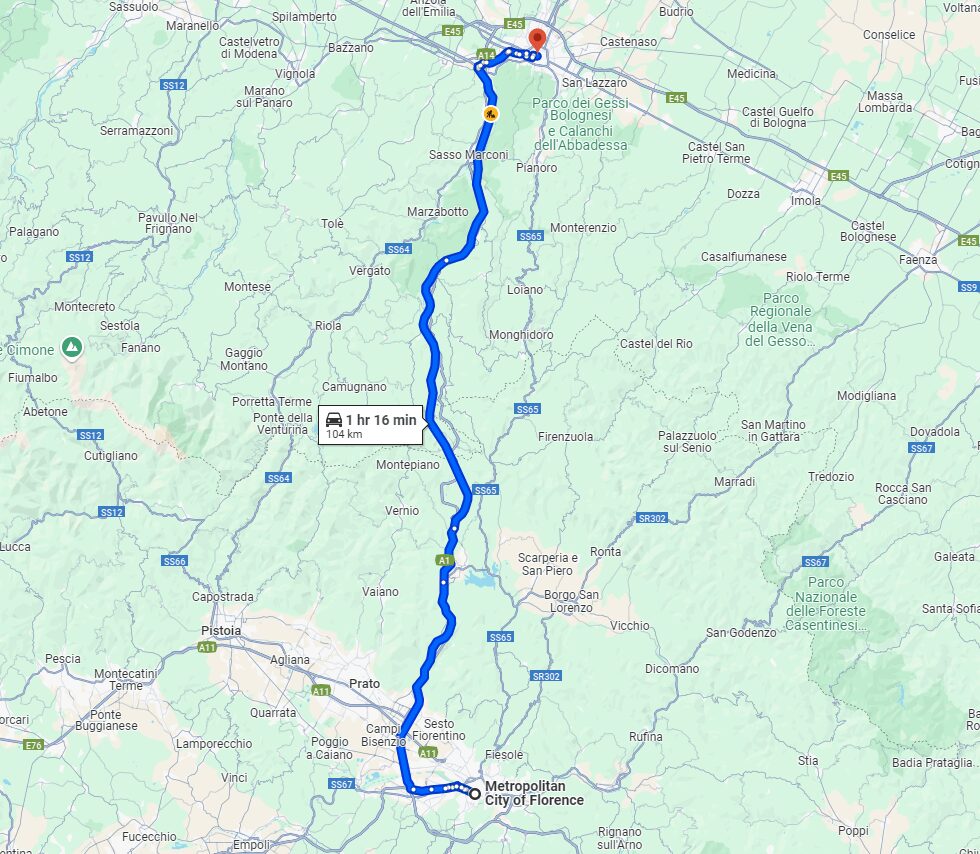 Florence to Bologna road Florence to Bologna road