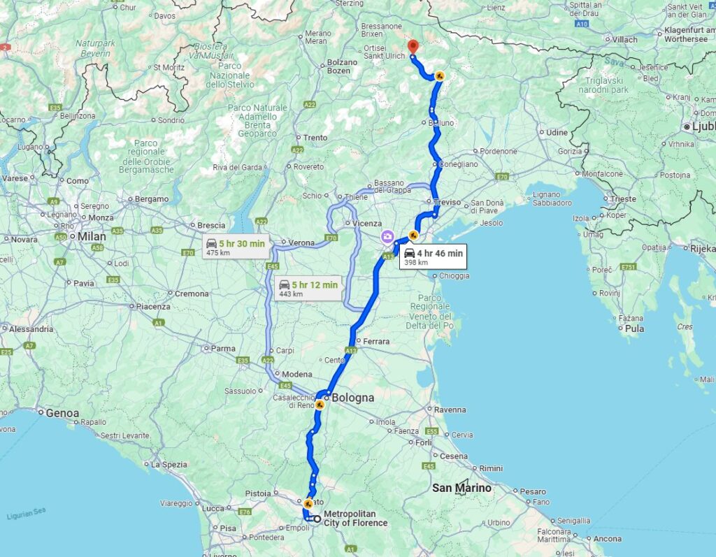 Florence to Cortina d’Ampezzo road