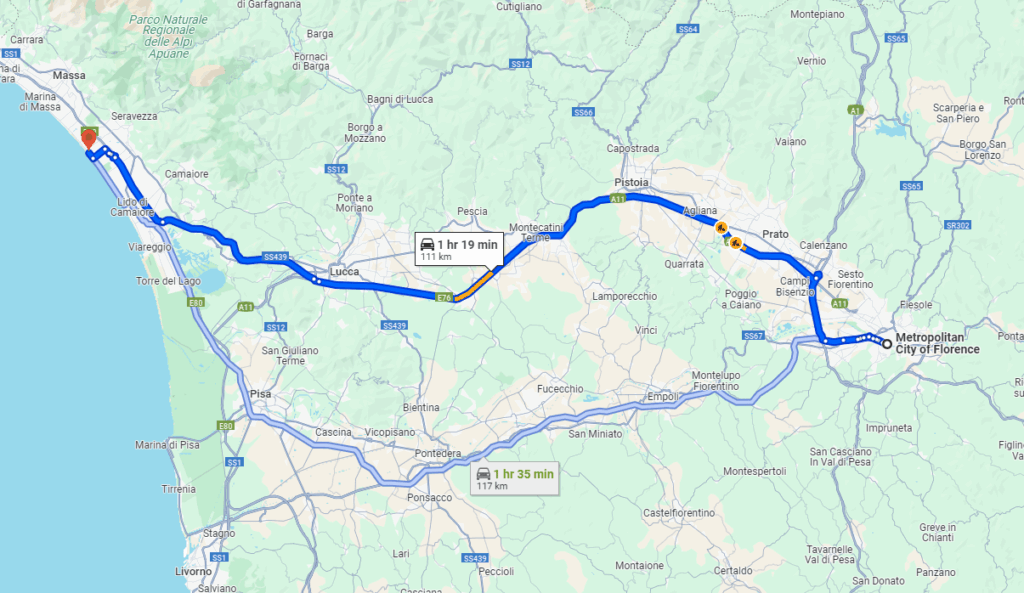 Florence to Forte dei Marmi road Florence to Forte dei Marmi road