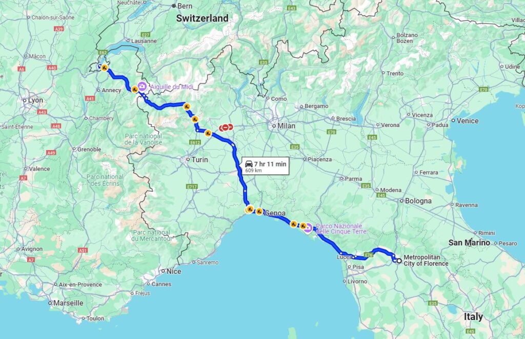Florence to Geneva road