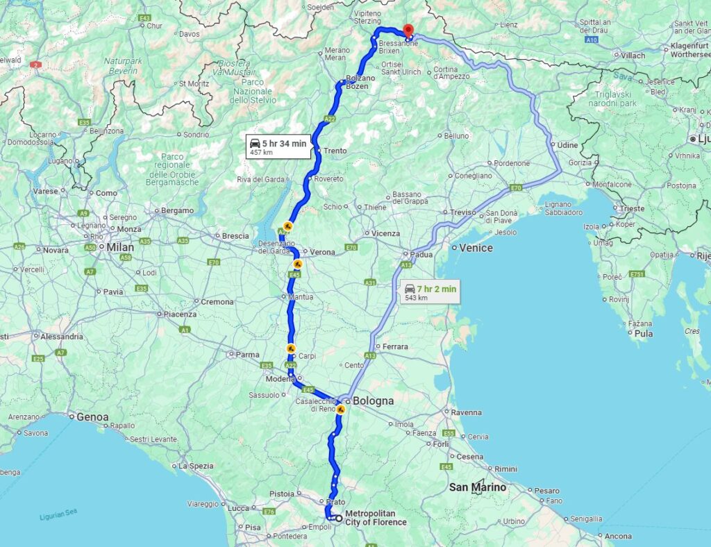 Florence to Kronplatz road