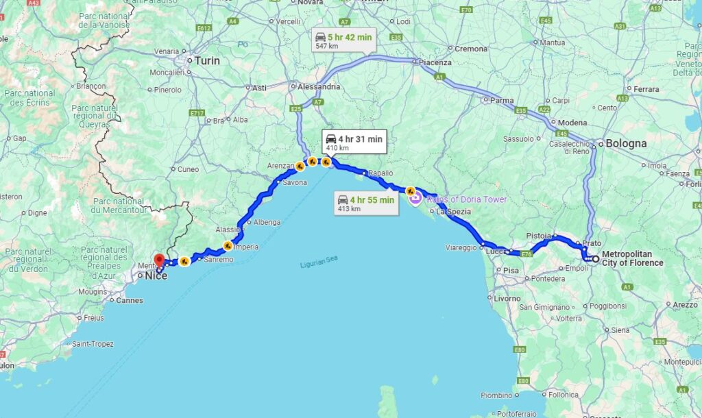 Florence to Monte-Carlo road