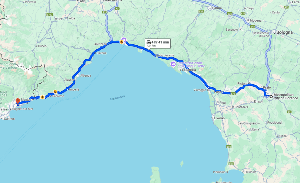 Florence to Nice road