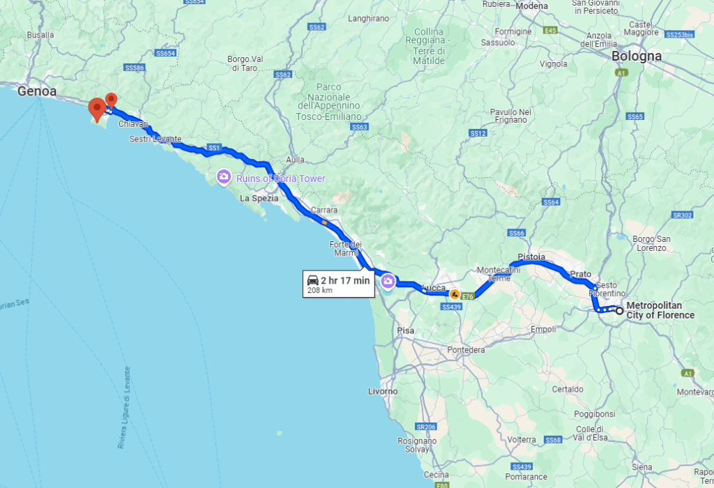 Florence to Rapallo road
