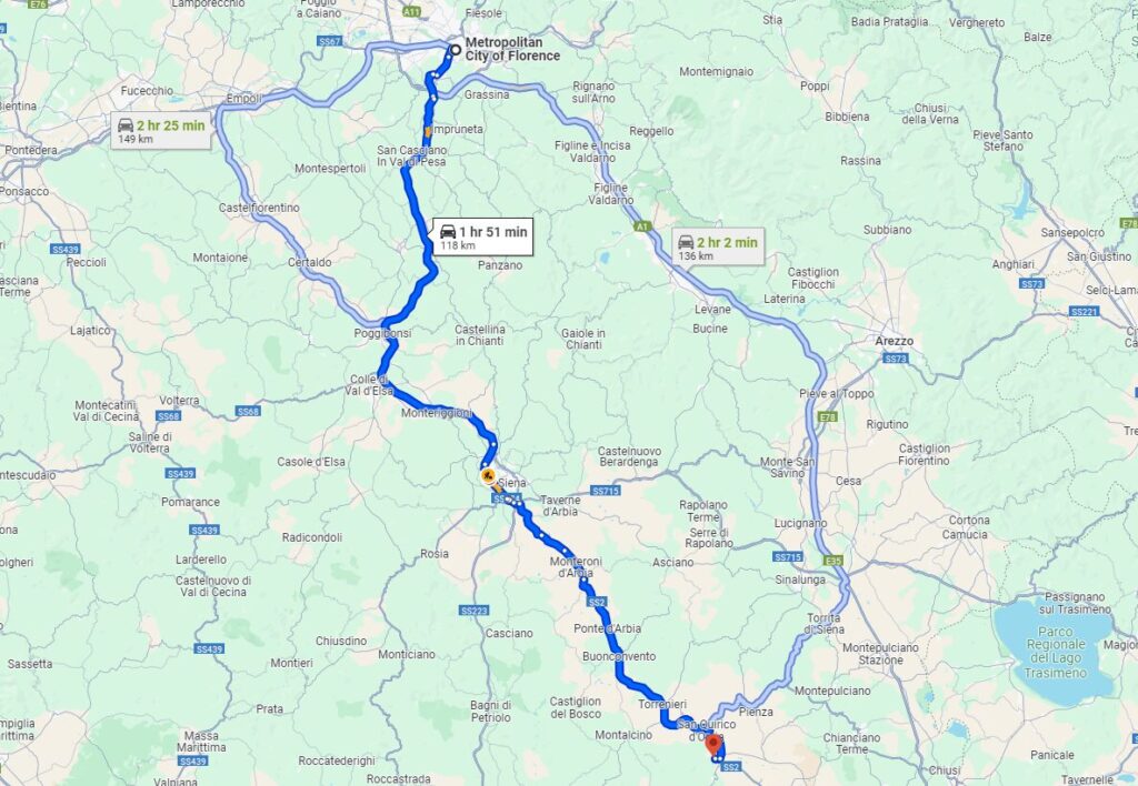 Florence to Bagno Vignoni road