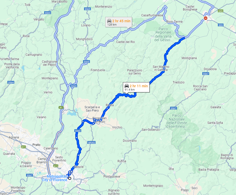 Florence to Brisighella road