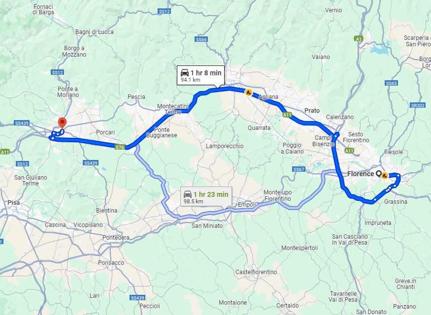 Florence to Lucca road