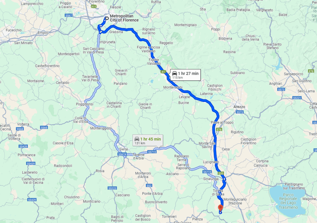 Florence to Montepulciano road Florence to Montepulciano road