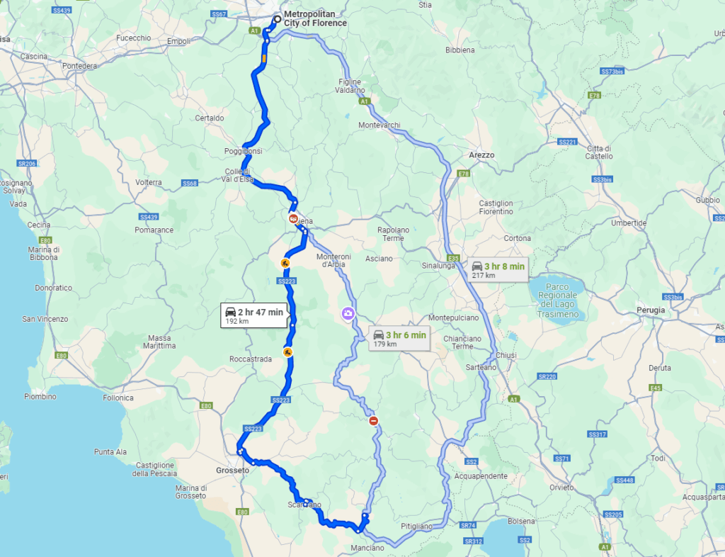 Florence to Terme di Saturnia road