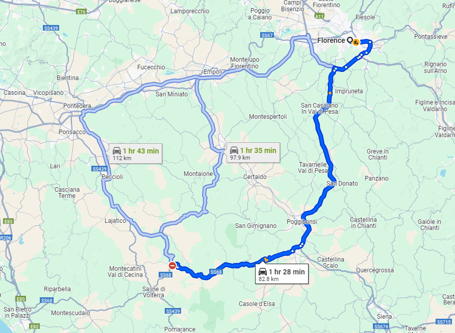 Florence to Volterra road