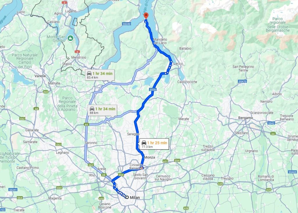 Milan to Bellagio road