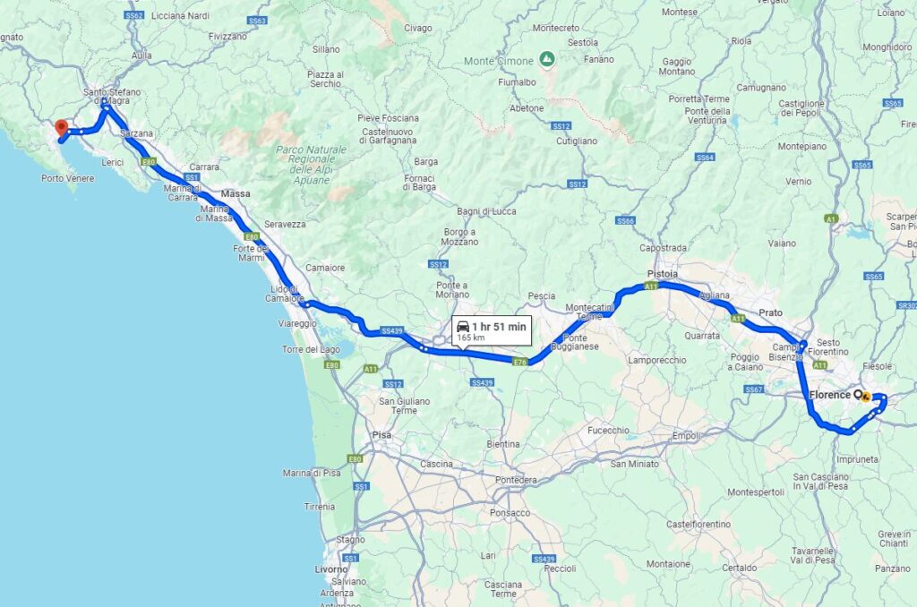 Florence to La Spezia road