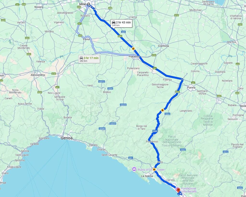 Milan to Forte dei Marmi road Milan to Forte dei Marmi road