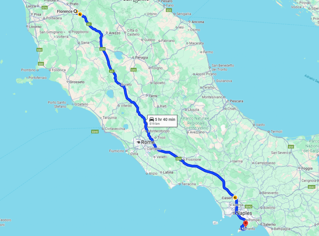 Florence to Positano road