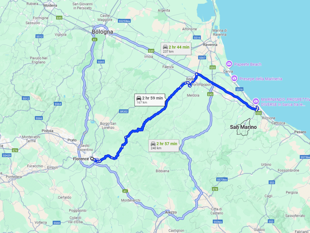 Florence to Rimini road