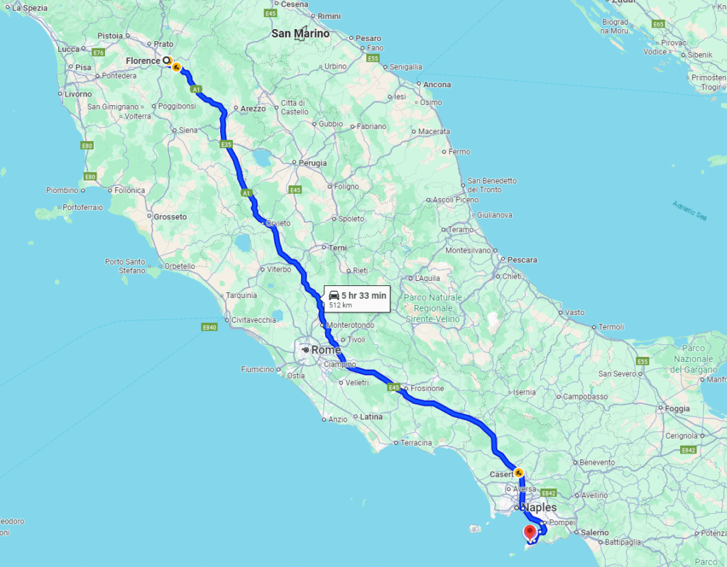 Florence to Sorrento road Florence to Sorrento road