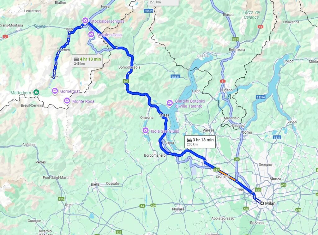 Milan to Zermatt road