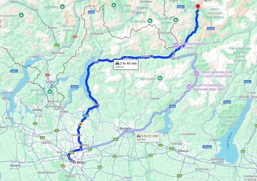 Milan to Bormio road Milan to Bormio road