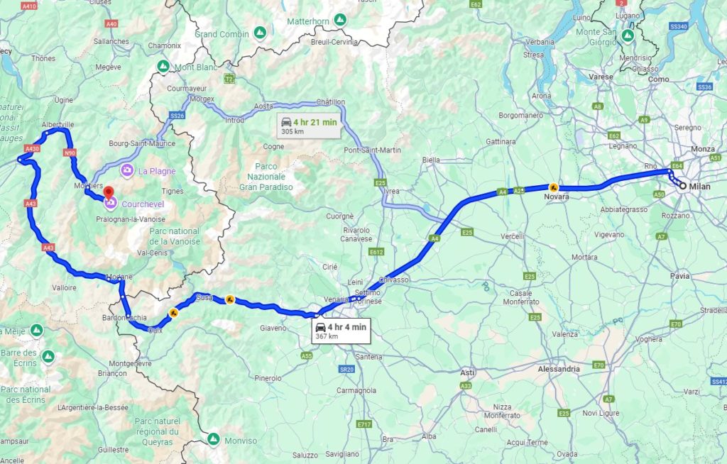 Milan to Courchevel road Milan to Courchevel road