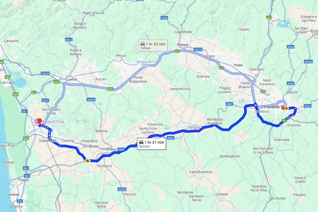 Florence to Pisa road Florence to Pisa road